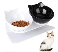 VieVogue Cuenco del Gato, Plataforma Inclinada de 15 ° Comederos para Gatos Doble tazón con Soporte, Elevado Comedero Mascotas, Antideslizante Boles Y Perros Pequeños (Black+White Bowls)