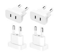 VIEVRE 4pcs US a UE adaptador, adaptador USA Alemania enchufe, 250V US a UE con adaptador de corriente de EE. UU. para dispositivos, potencia máxima 2200W, blanco