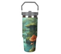 View of Fantasy - Vaso de 30 onzas con pajilla, taza de viaje de acero inoxidable aislada con diseño de asa, taza de café al vacío de doble pared, tapa a prueba de fugas, mantiene las bebidas