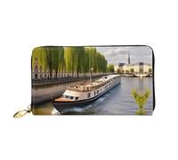 View Of The Seine - Cartera larga con cremallera para mujer, 7.48 x 4.13 pulgadas, viene con ranuras para tarjetas de crédito en el interior, ligera y duradera., Negro -, Talla única, Moderno