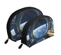 View The Sci-Fi Planet from The Space Station - Bolsas de maquillaje impresas de 2 piezas portátil con diseño de concha de viaje, White, Talla única