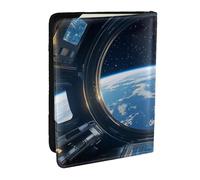 View The Sci-Fi Planet from The Space Station - Funda para pasaporte impresa de piel sintética, organizador de viaje para hombres y mujeres, 6.5 pulgadas, Black, Talla única