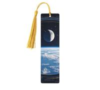 View The Sci-Fi Planet from The Space Station - Marcapáginas de madera impresos de doble cara, 5 piezas, regalos para mujeres para amantes de los libros, accesorios geniales para cuadernos, regalos de