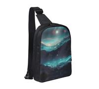 View Under The Moon - Bolsa de pecho con doble bolsillo, perfecta para conciertos, deportes, viajes, ciclismo y senderismo, mochila cruzada, Estrellas de ciencia ficción, Talla única