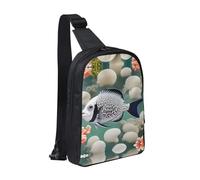 View Under The Moon - Bolsa de pecho con doble bolsillo, perfecta para conciertos, deportes, viajes, ciclismo y senderismo, mochila cruzada, Peces tropicales blancos, Talla única