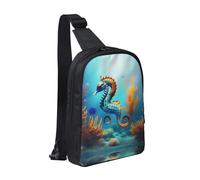 View Under The Moon - Bolsa de pecho con doble bolsillo, perfecta para conciertos, deportes, viajes, ciclismo y senderismo, mochila cruzada, Caballito de mar coral del fondo marino, Talla única