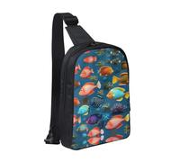View Under The Moon - Bolsa de pecho con doble bolsillo, perfecta para conciertos, deportes, viajes, ciclismo y senderismo, mochila cruzada, Peces de arrecife submarinos, Talla única
