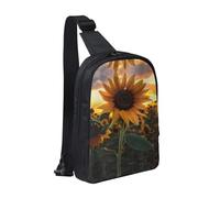 View Under The Moon - Bolsa de pecho con doble bolsillo, perfecta para conciertos, deportes, viajes, ciclismo y senderismo, mochila cruzada, Girasol de granja, Talla única