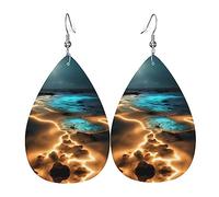 View under the moon - Pendientes de piel con forma de lágrima para mujer, gancho chapado en plata 925, accesorios de vacaciones