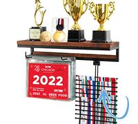 VIEWAY Colgador de pared para medallas de maratón con soporte de baberos, estante de trofeos y ganchos, 50 bolsas abatibles - MK817A
