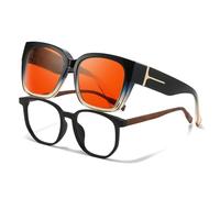 VIEWBETTER® Gafas con bloqueo de luz azul anti-99,99% sobre gafas, gafas de gran tamaño Fitover ámbar naranja para videojuegos, A02 degradado azul, marco marrón, lente roja, M