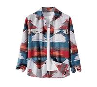 VIEWON Chaqueta de lana de manga larga con estampado casual y botones para hombre, ligera, con solapa, estilo occidental, Rojo -, XX-Large