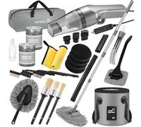 Viewsun Kit de limpieza de coche de 21 piezas con aspiradora de mano de alta potencia, fregona de lavado de coche con mango largo, cubo, juego de cepillos de detalles, limpiador de parabrisas,
