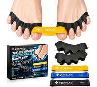 Viexpand Separador Dedos Pie 2 Pares Negros y 3 Bandas de Resistencia, Corrector de Juanetes de Silicona Suave para Estirar y Fortalecer los Dedos, para Mujeres y Hombres