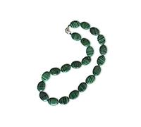 Vifaleno Collar de Malaquita Natural - Colgante Ovalado Plano 13x18x5 mm - Largo 45 cm - Cierre de Mosquetón - Joya Elegante para Mujer en Piedra Semipreciosa
