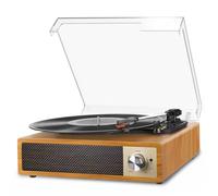 VIFLYKOO Tocadiscos de Vinilo Bluetooth 5.4, Reproductor de Vinilo Vintage con 3 Velocidades 33/45/78 RPM, Giradiscos Soporta Grabación de Audio USB, Salida RCA/Aux in/Auriculares, Color Madera