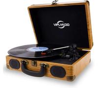 VIFLYKOO Tocadiscos de Vinilo, Tocadiscos Vintage Disco Vinilo LP 3 Velocidades Reproductor de Discos con Codificador Digital Incorporado 2 Parlantes, USB, Entrada AUX, Salida RCA - Madera Natural
