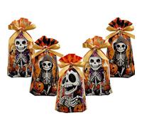 VIFOME 24 bolsas de regalo de fiesta de Halloween, bolsas de golosinas de calavera, bolsas de plástico con cordón, bolsas de dulces para envolver regalos, decoración de fiesta de Halloween