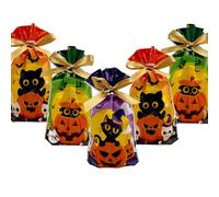 VIFOME 24 bolsas de regalo de Halloween, bolsas de truco o trato, bolsas de caramelo de gato y calabaza, bolsas de plástico con cintas para envolver regalos, decoración de fiesta de Halloween