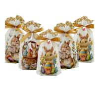VIFOME 24 bolsas de regalo de Pascua, bolsas de regalo de Pascua, bolsas de recuerdo de fiesta de Pascua, bolsas de plástico con cordón para caramelos, paquete de envoltura de regalo para suministros
