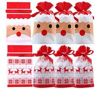 VIFOME Bolsas de regalo de Navidad, 24 bolsas de regalo de fiesta de Navidad, bolsas de regalo de Papá Noel, bolsas de plástico con cordón, bolsas de caramelos, bolsas de envoltura de regalos