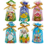 VIFOME Bolsas de regalo de Pascua, 24 bolsas de regalo de Pascua, bolsas de plástico para dulces de Pascua con lazos para cumpleaños, suministros de fiesta de Pascua