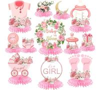 Vifoulal 12 piezas de decoración de panal de abeja para niña, centros de mesa de fiesta floral, accesorios de fotos de bebé recién nacido, decoración de mesas, anuncio de género para niñas, suministros de fiesta de cumpleaños