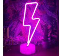VIFULIN Letreros de neón con forma de rayo, luz de neón púrpura con base para dormitorio, USB/batería, lámpara de neón de trueno, luz nocturna, letrero LED en forma de rayo, decoración para