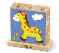 VIGA Toys 50834 - Puzle de Cubo apilable (Animales Salvajes, 9 Piezas)