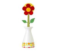 VIGAR - Cepillo de Limpieza - Modelo Flower Power - 7,5 x 7,5 x 25,5 cm - Soporte de Estropajo para el Fregadero - Lavaplatos con Flor - Rojo y Blanco