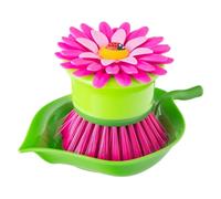 VIGAR - Cepillo de Limpieza - Modelo Flower Power - 8 x 8 x 8 cm - Soporte de Estropajo para Fregadero - Accesorio Cocina - Lavaplatos con Flor - Rosa