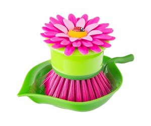 VIGAR - Cepillo de Limpieza - Modelo Flower Power - 8 x 8 x 8 cm - Soporte de Estropajo para Fregadero - Accesorio Cocina - Lavaplatos con Flor - Rosa