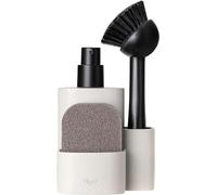 VIGAR - Dispensador Jabon Cocina - 12,5 x 9,3 x 23,5 cm - Pocket - Dosificador de Jabón con Bolsillo para Esponja y Cepillo Lavaplatos - para Fregar Platos - Beige y Negro