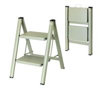 Vigar Escalera de Tijera, Taburete de Dos Peldaños Plegable hasta 150 kg, Ligera, Escalera de Acero Antideslizante con Mango de Metal, Escaleras Plegables para el Hogar, Verde