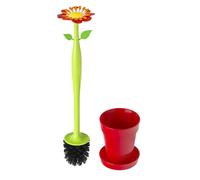 Vigar Flower Power Escobilla de Inodoro con Soporte, Diseño Decorativo en Forma de Margarita con Base Tipo Maceta, Set de Limpieza para Apartamentos y Decoración Moderna, Roja