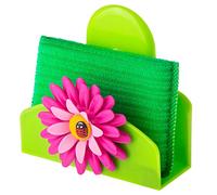 VIGAR - Porta Esponja - Montaje con Sistema de Ventosa - 13 x 11, 5 x 7 cm - Flower Power - Incluye 1 Esponja - No Retiene Olores - Color Verde y Rosa