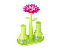 VIGAR - Set de Sal y Pimienta - con Bandeja para Uso en Mesa y Cocina - 14 x 7 x 19 cm - Flower Power - Fácil de Rellenar - Desmontable - Verde y Magenta