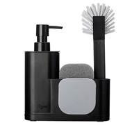 Vigar - Set Fregadero - Esponja, Cepillo, Espátula y Dosificador de Jabón - 18,5 x 5 x 26 cm - Monobloc - Depósito de 350 ml - No Raya - En Color Negro