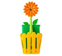 Vigar - Set Fregador con Cepillo y Estropajo - Cepillo con Cerdas de Nylon - 11 x 6.5 x 25 cm - Flower Power - con Escurridor - Ventosas - Multicolor