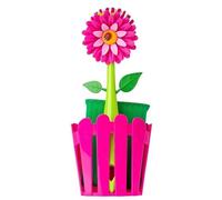 Vigar - Set Fregador - Pack de 2 Piezas - 11 x 6,5 x 25 cm - Modelo Flower Power - Estropajo y Cepillo - Ideal para Lavar Platos - Diseño Compacto - Rosa y Multicolor