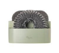 VIGAR - Soporte para Esponja en el Fregadero - 12 x 9 x 8,5 cm - con 2 Compartimentos - para Guardar la Esponja y el Estropajo - No Retiene Olores - Color Verde y Gris