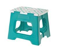 Vigar - Taburete Plegable - Modelo Compact - 27 cm de Altura - con 80% Plástico Reciclado - Cocina, Baño y Camping - Escalón Peldaño - Turquesa Geométrico