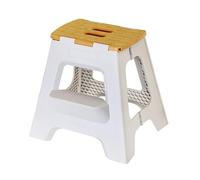 Vigar Taburete Plegable Portatil Compacto para Adultos, 40 cm Antideslizante de Dos Peldaños, Silla Banco Banqueta Asiento para Casa, Cocina, Baño, Oficina, hasta 150 kg, Gris, Bamboo Print on Top