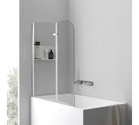 Vigevee Mampara de ducha para bañera, 100 x 140 cm, plegable, 2 piezas, en vidrio de seguridad ESG de 6 mm, color plateado transparente