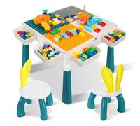 Vigevee Mesa infantil con 2 sillas, mesa de bloques de construcción regulable en altura