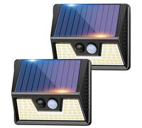 vighep 2 Paquete Foco Solares Exterior con Sensor de Movimiento, 3 Modes Focos Led Exteriores solares, IP65 Impermeable 270° Aplique Solar Potente para Jardín, Garaje, Patio, Caminos(Blanco Cálido)