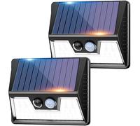 vighep 2 Paquete Foco Solares Exterior con Sensor de Movimiento, 3 Modes Focos Led Exteriores solares, IP65 Impermeable 270° Aplique Solar Potente para Jardín, Garaje, Patio, Caminos(Blanco Frío)