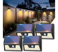 vighep 4 Paquete Foco Solares Exterior con Sensor de Movimiento, 3 Modes Focos Led Exteriores solares, IP65 Impermeable 270° Aplique Solar Potente para Jardín, Garaje, Patio, Caminos(Blanco Cálido)