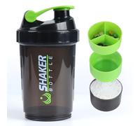 VIGIND Botella para picar proteínas, 500 ml, botella de agua deportiva, botella batida a prueba de fugas, antideslizante, 3 capas twist-off, 3 oz con pastillero, proteína en polvo, taza batida con