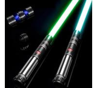 Viglaschill Juego de 2 sables láser de Duelo 6 Efectos de Sonido y 24 Colores Sable láser Desmontable Hoja de Doble Cara Mango de Metal Vibrante Sables láser para niños y Adultos 4.0